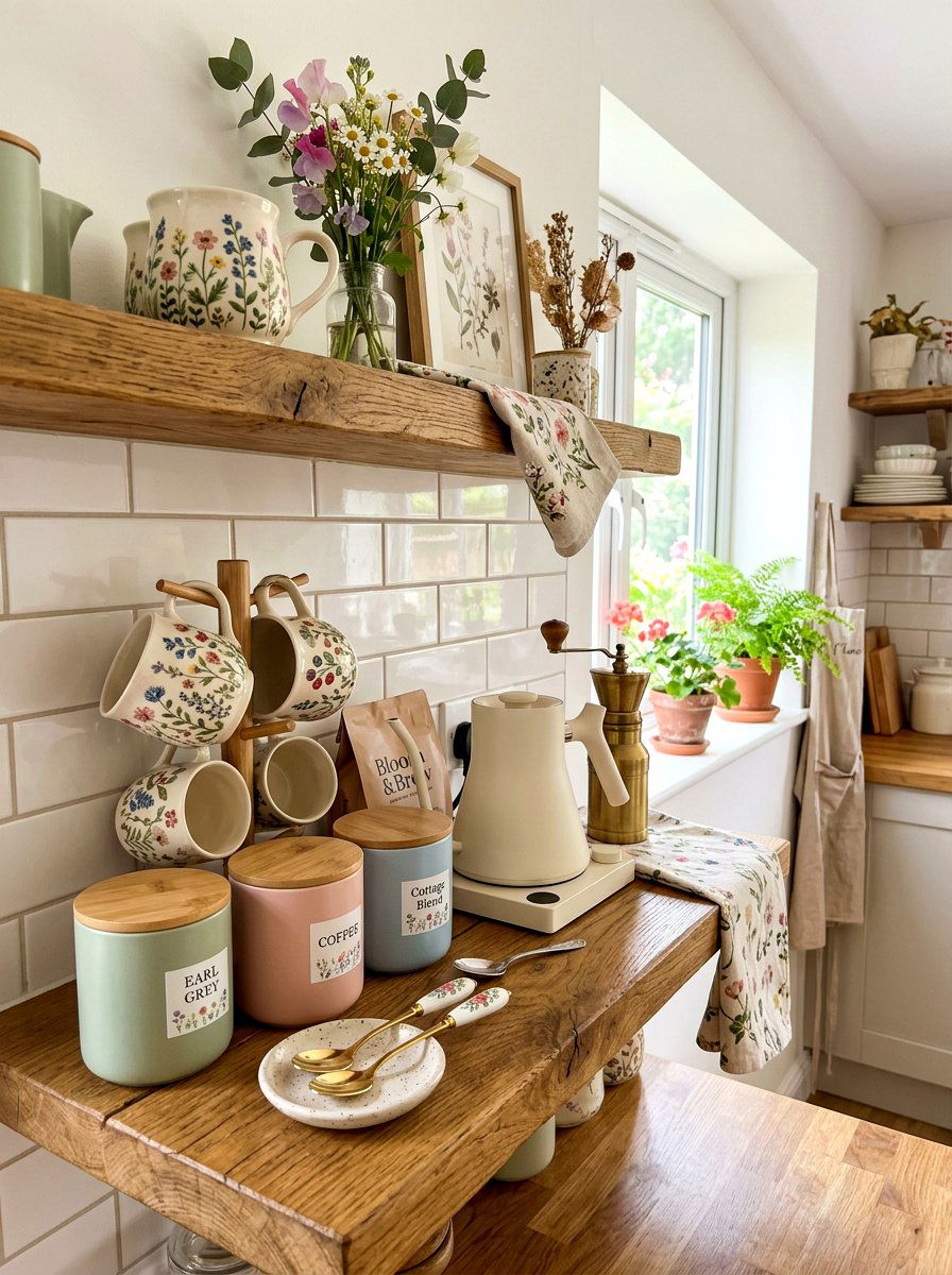 Floral patterned mugs - 25 Spring Kitchen Shelf Decor Ideas
