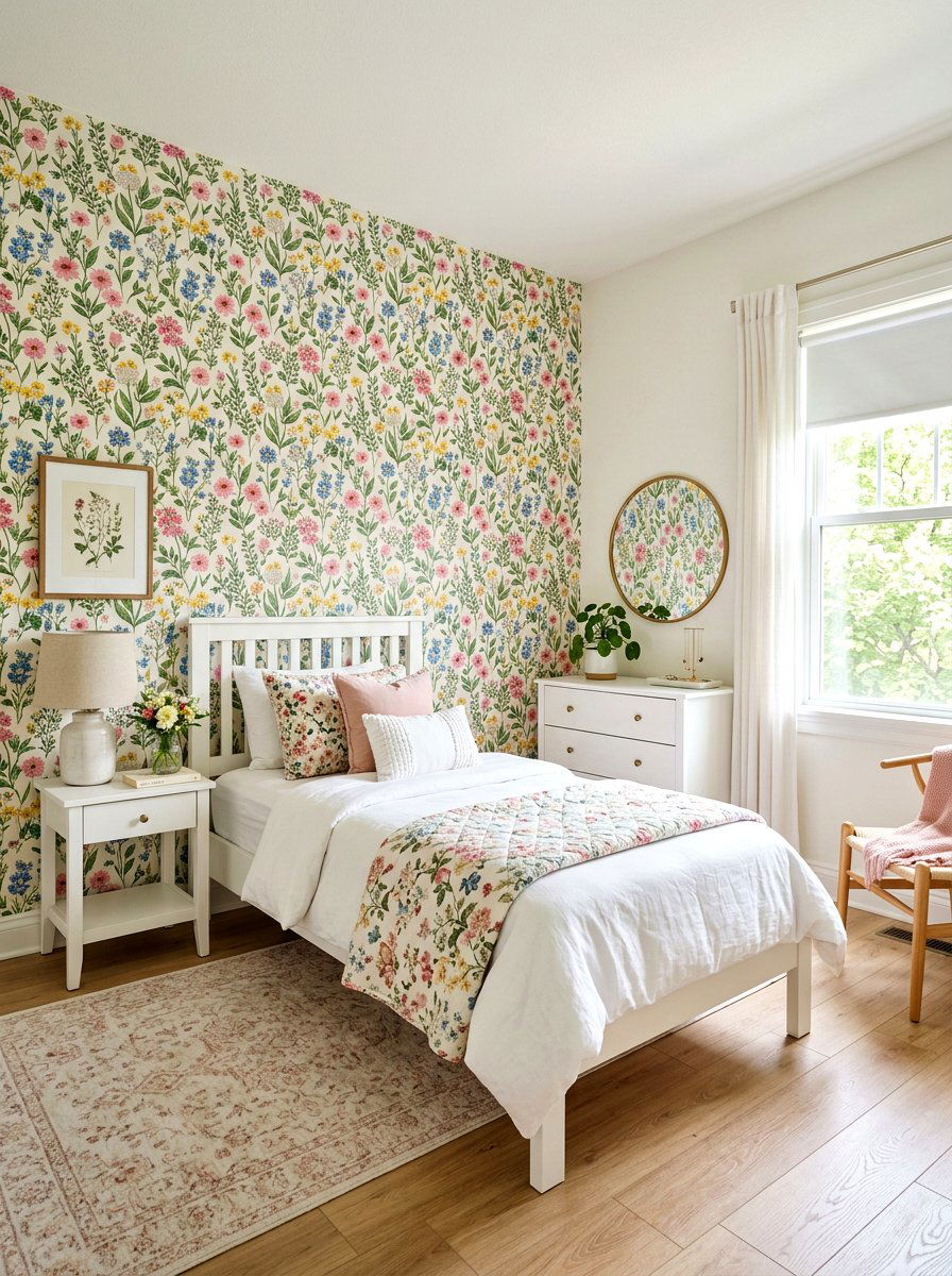 Floral peel and stick wallpaper - 25 Spring Decorating Tips for Small Spaces