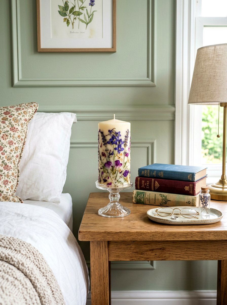 Floral pillar candle - 25 Spring Candle Decor Ideas