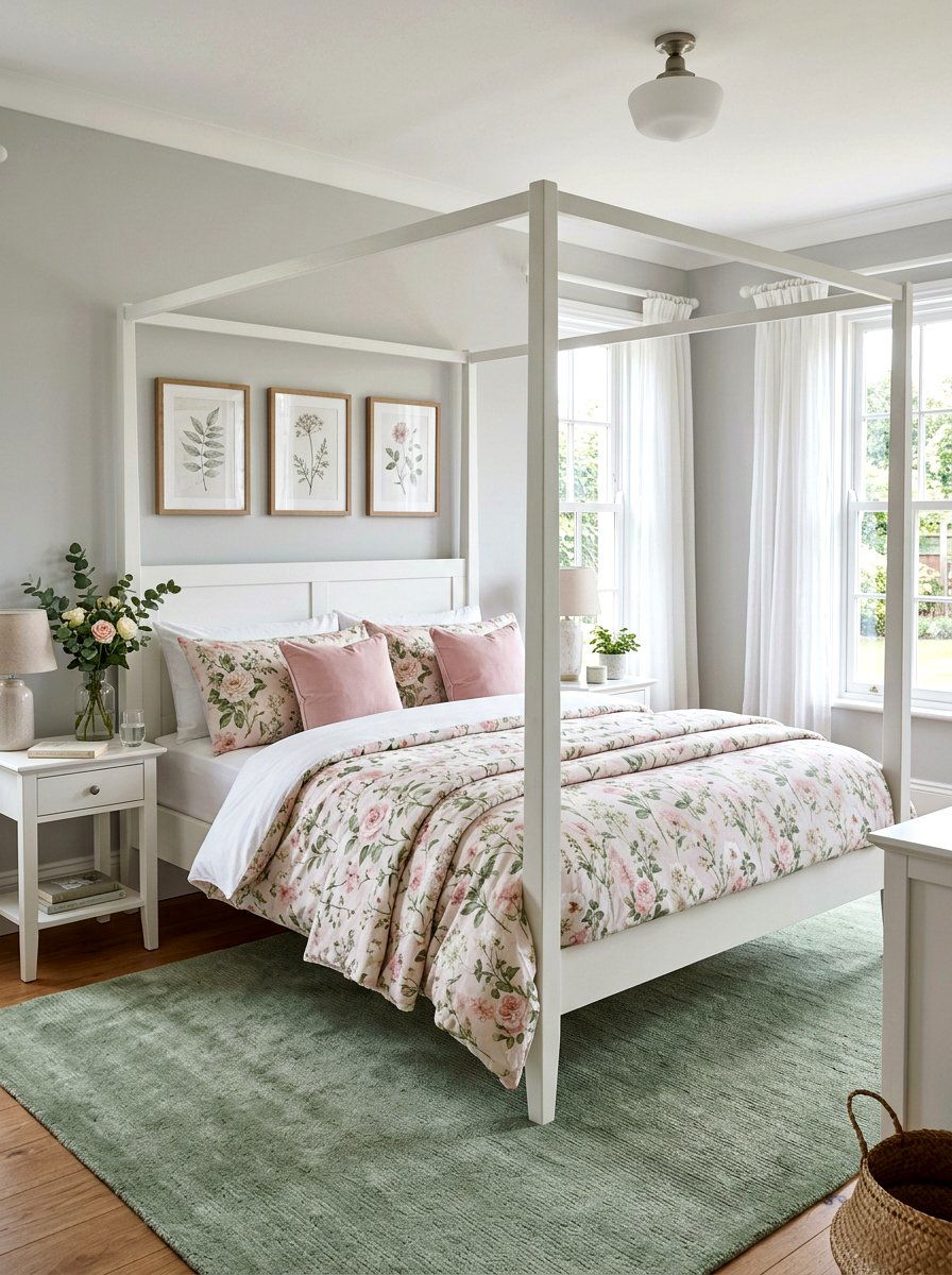 Floral print bedding set - 25 Spring Four Poster Bed Decor Ideas