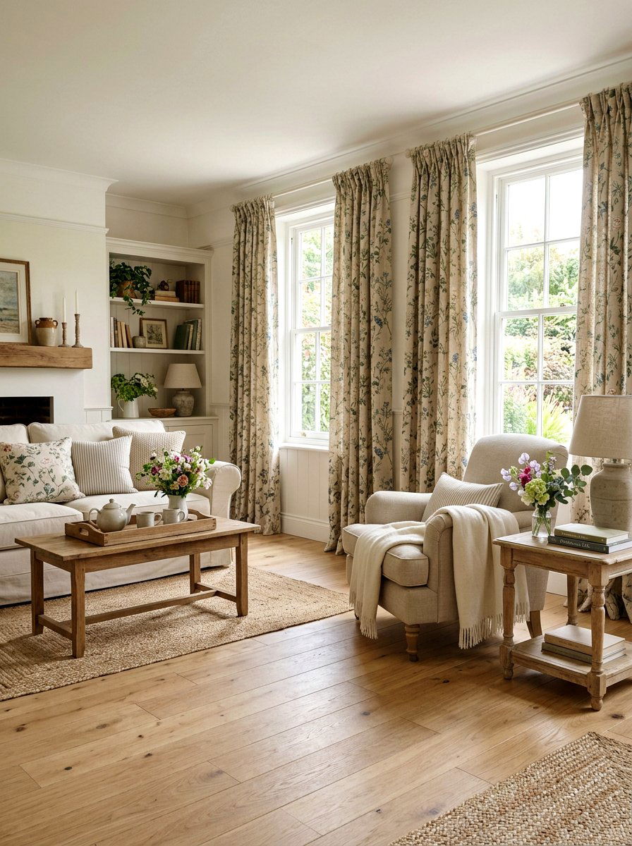 Floral print curtains - 25 Spring Living Room Refresh Ideas