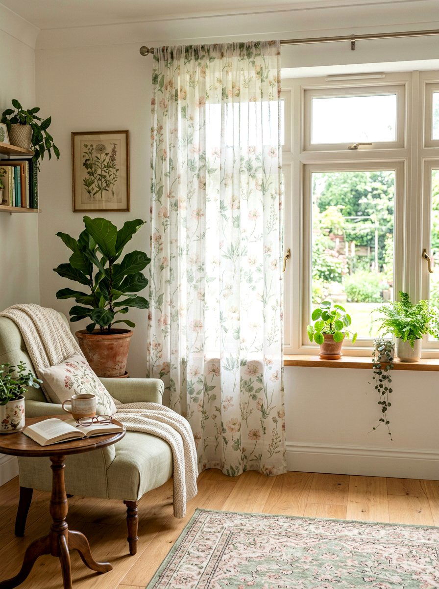 Floral print sheer curtain - 25 Spring Sheer Curtain Ideas