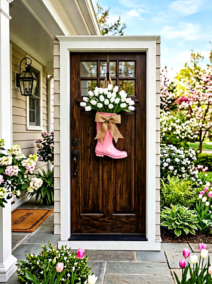 Floral rain boot wreath - 25 Spring Rain Boot Decor Ideas