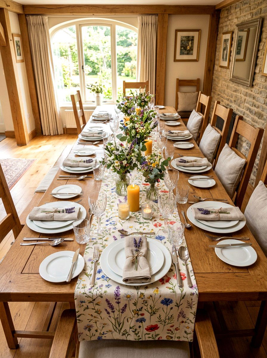 Floral table runner - 25 Spring Budget Decor Ideas