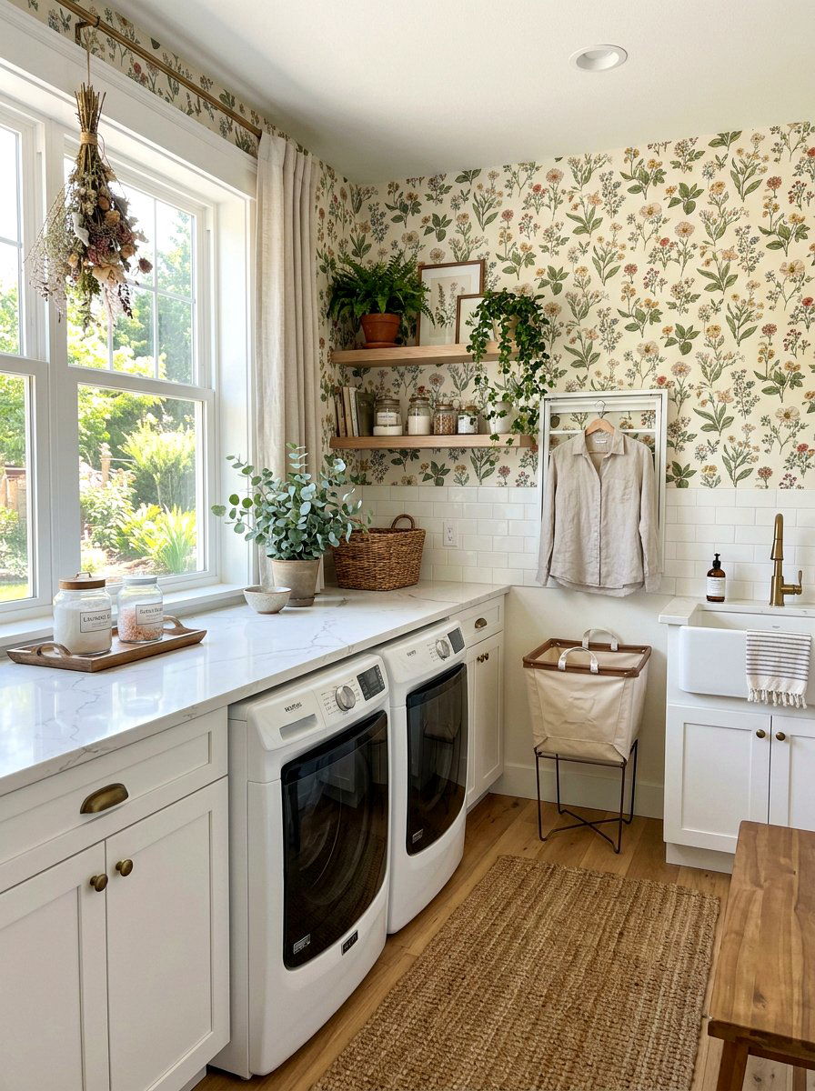 Floral wallpaper - 25 Spring Laundry Room Decor Ideas