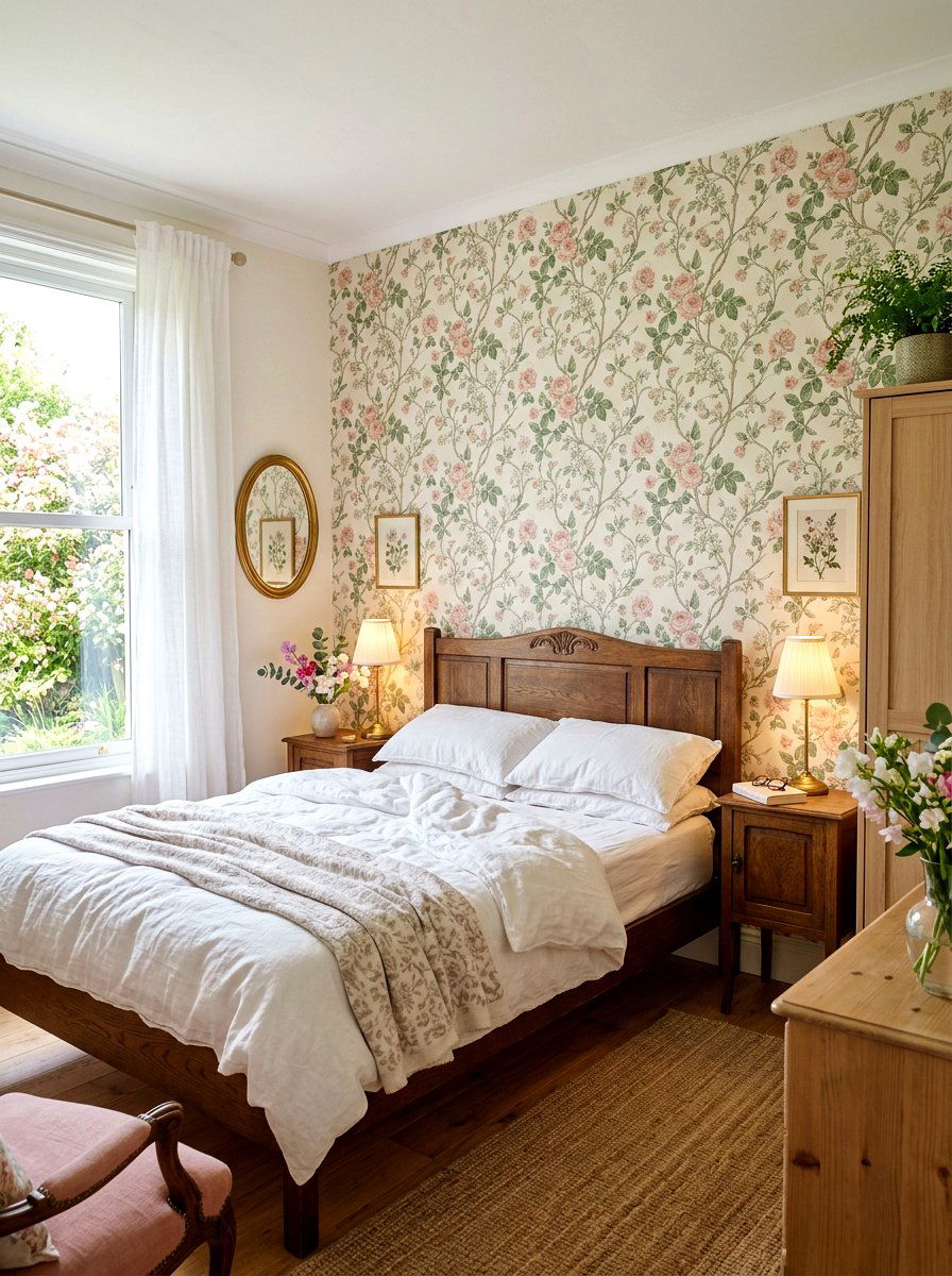 Floral wallpaper bedroom - 25 Spring Grandmillennial Decor Ideas