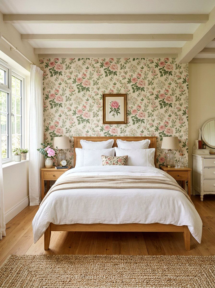 Floral wallpaper bedroom - 25 Spring Bedroom Wall Decor Ideas