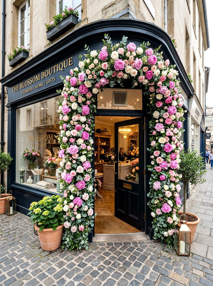 Flower Arch Storefront - 25 Spring Storefront Decor Ideas