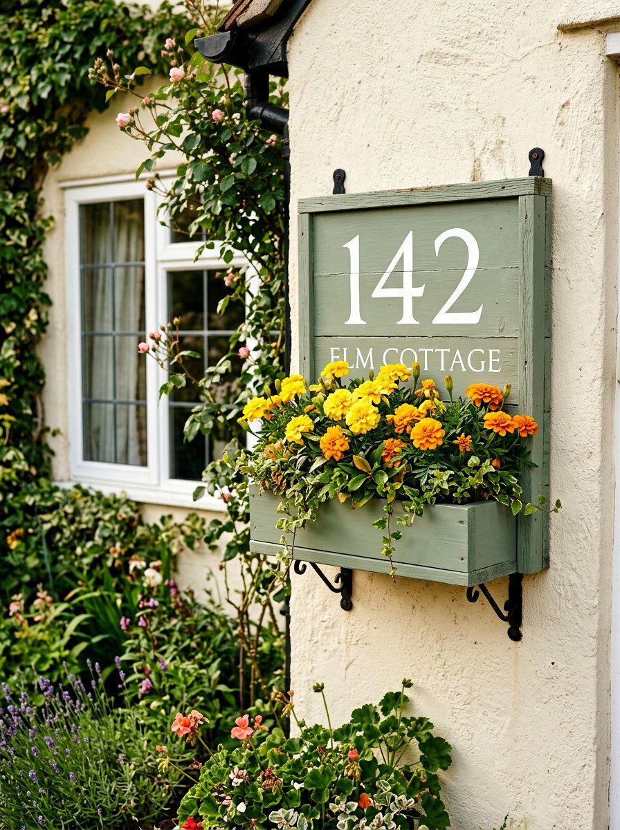 Flower Box Address Plaque - 25 Spring House Number Decor Ideas