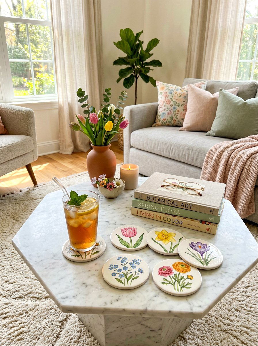 Flower Coaster Set - 25 Spring Punch Needle Decor Ideas