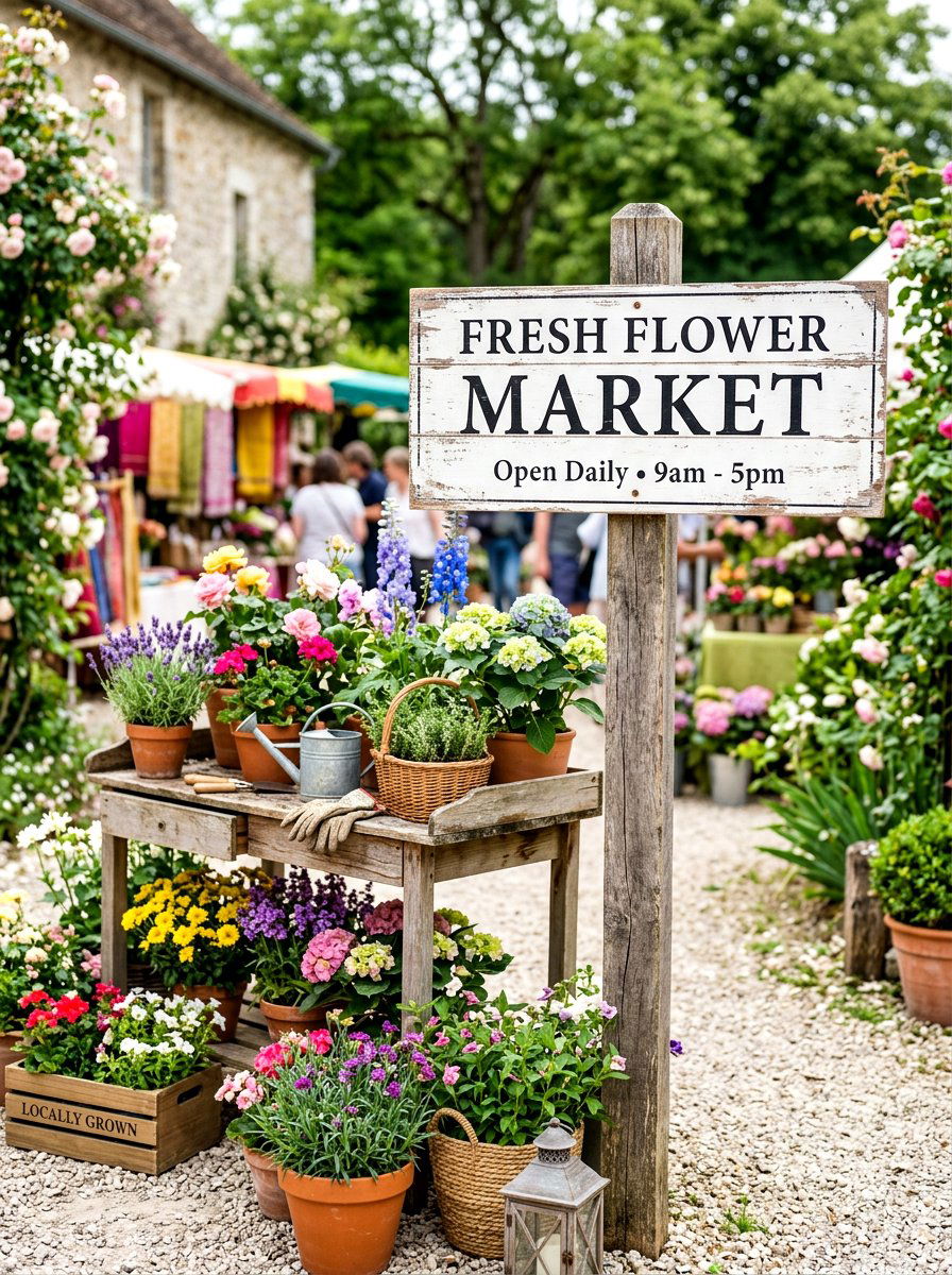 Flower Market Sign - 25 Spring Outdoor Sign Ideas