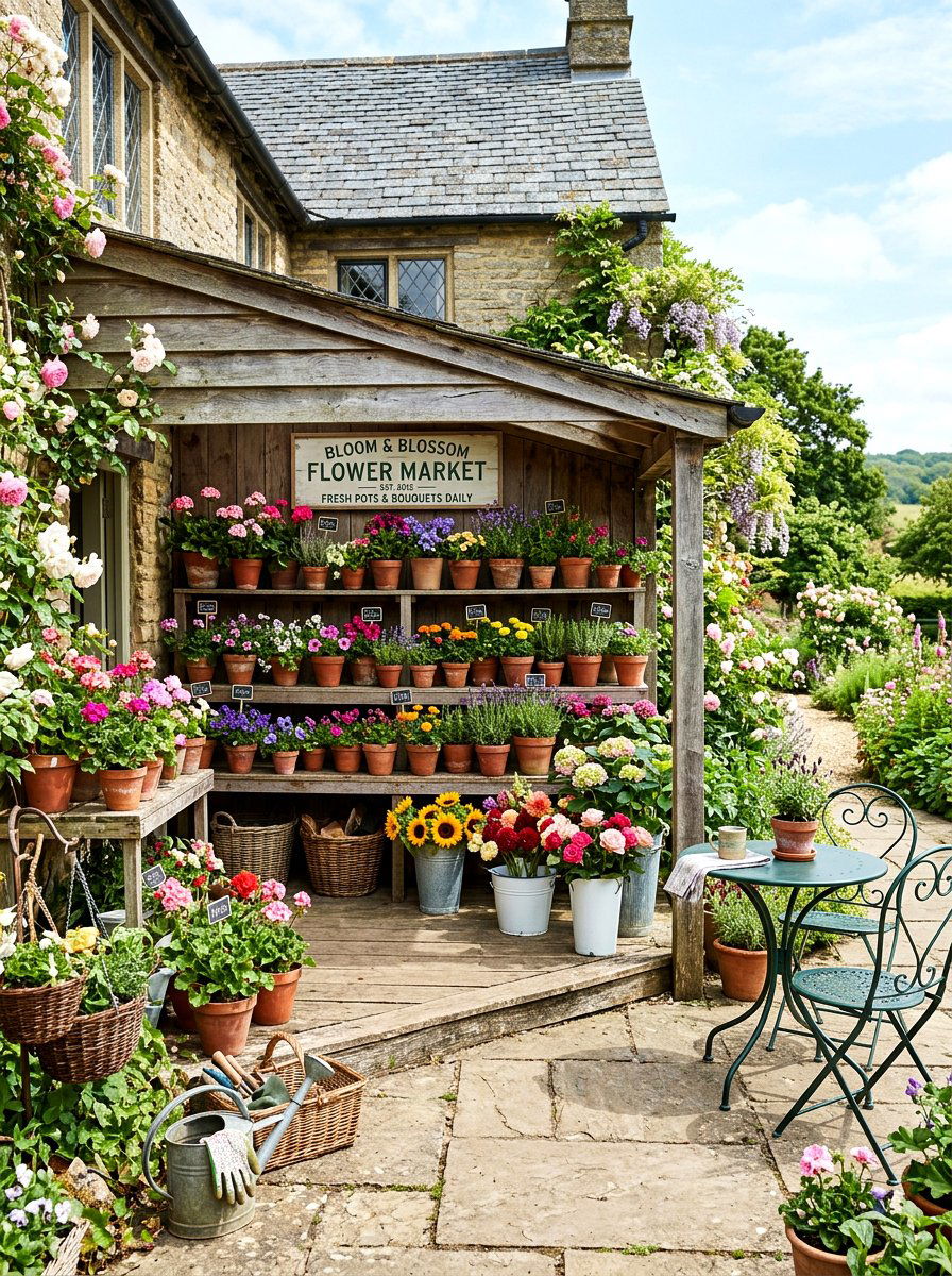 Flower Market Style Porch - 25 Spring Boutique Decor Ideas
