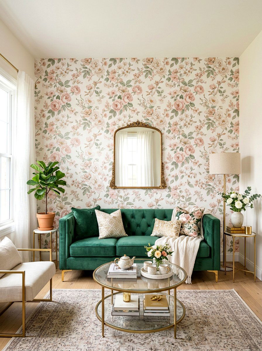 Flower Patterned Wallpaper - 25 Spring Sitting Room Decor Ideas