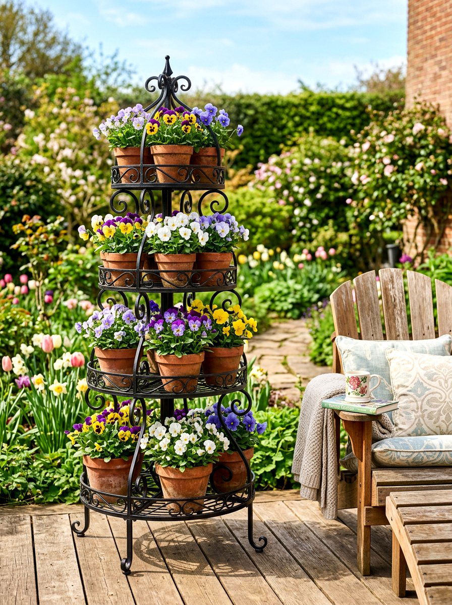 Flower Pot Stand - 25 Spring Deck Planter Ideas