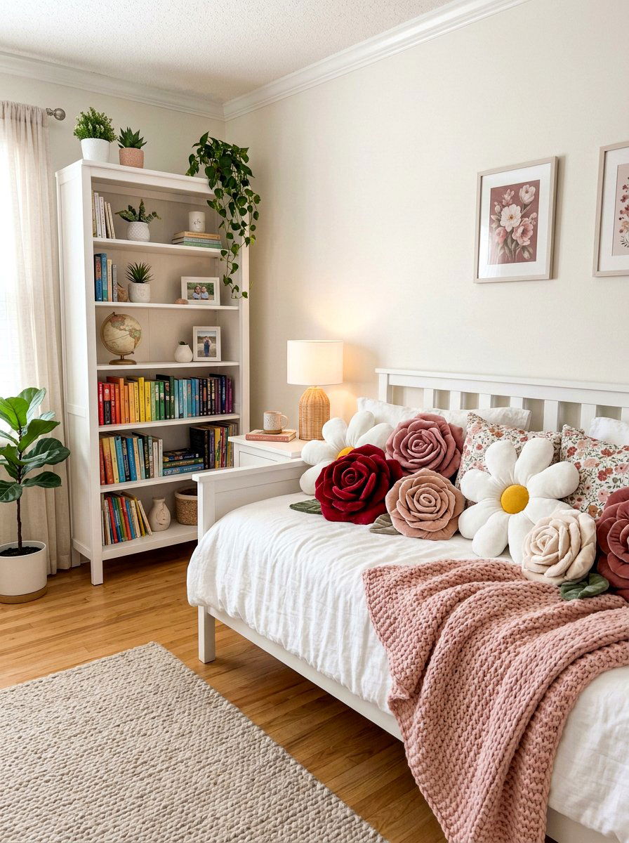 Flower Shaped Pillow - 25 Spring Girl Room Decor Ideas