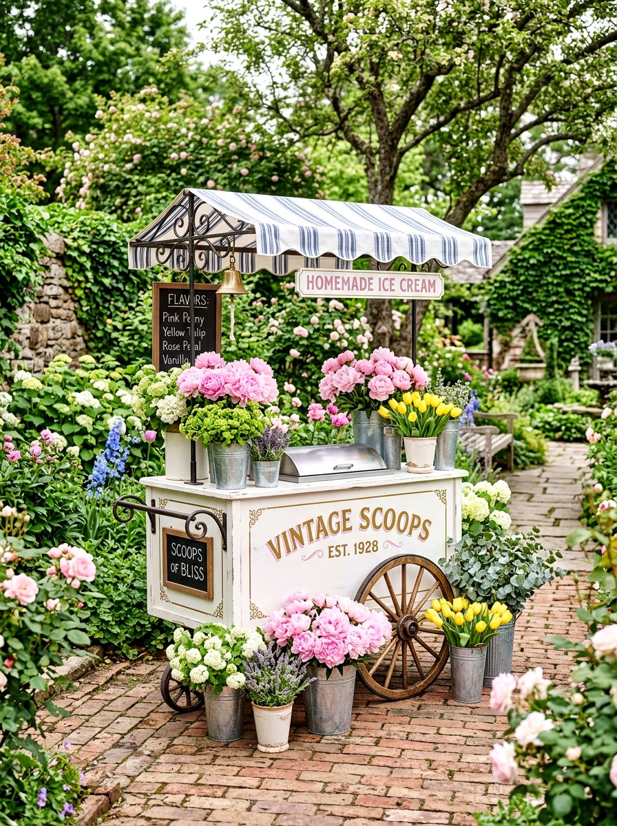 Flower Shop Ice Cream Cart - 25 Spring Ice Cream Social Decor Ideas