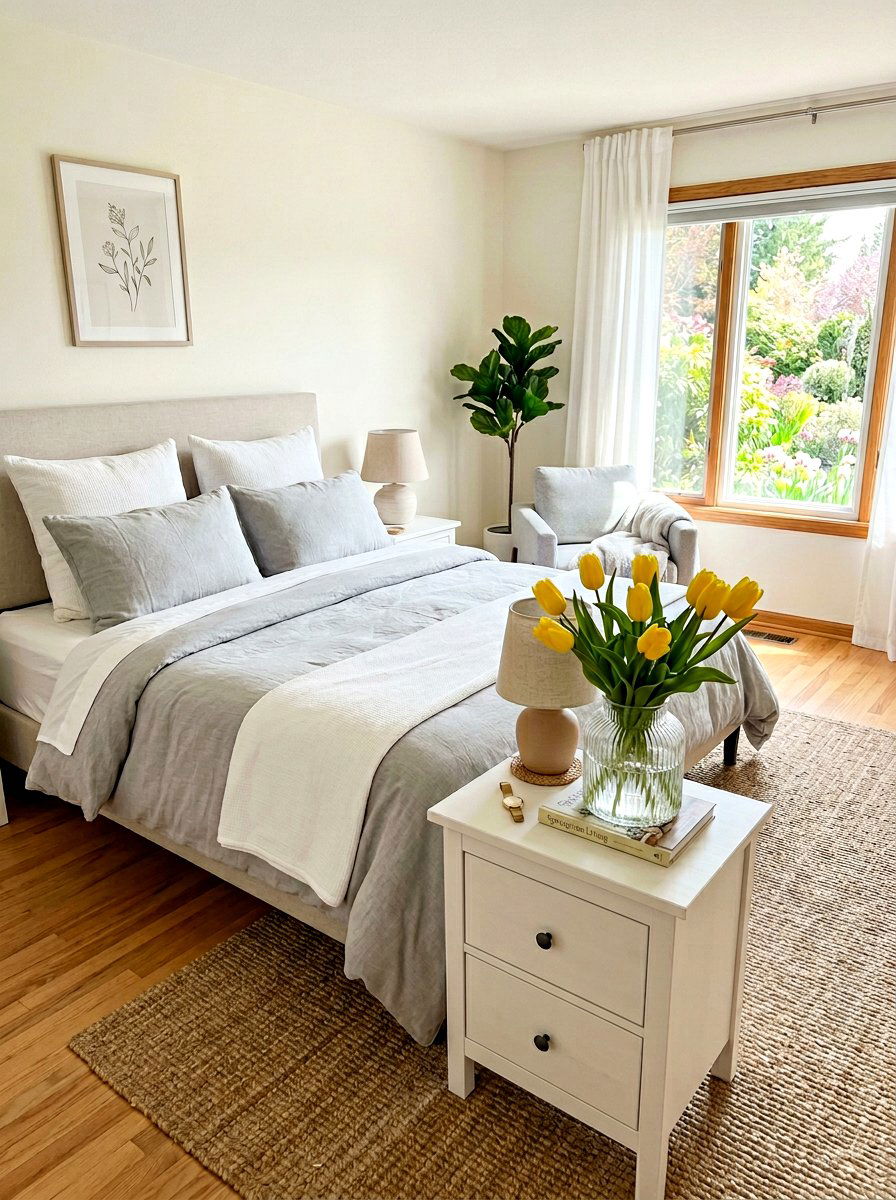 Flower Vase Bedside - 25 Spring Bedroom Refresh Ideas