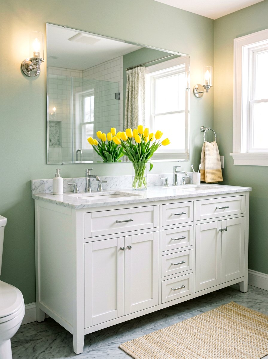 Flower Vase On Vanity - 25 Spring Bathroom Refresh Ideas