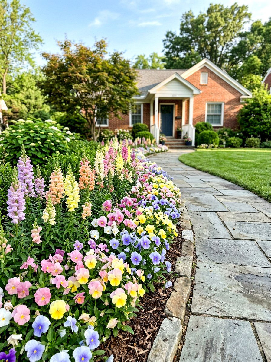 Flower border for front path - 25 Spring Front Walkway Decor Ideas
