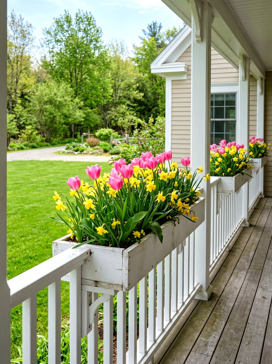 Flower boxes for front porch railing - 25 Spring Porch Railing Decor Ideas