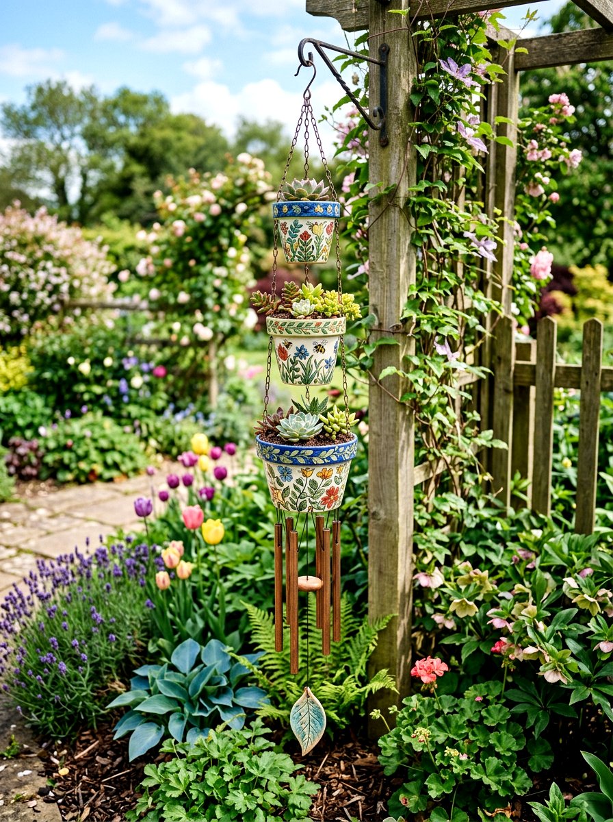 Flower pot wind chime - 25 Spring DIY Wind Chime Ideas