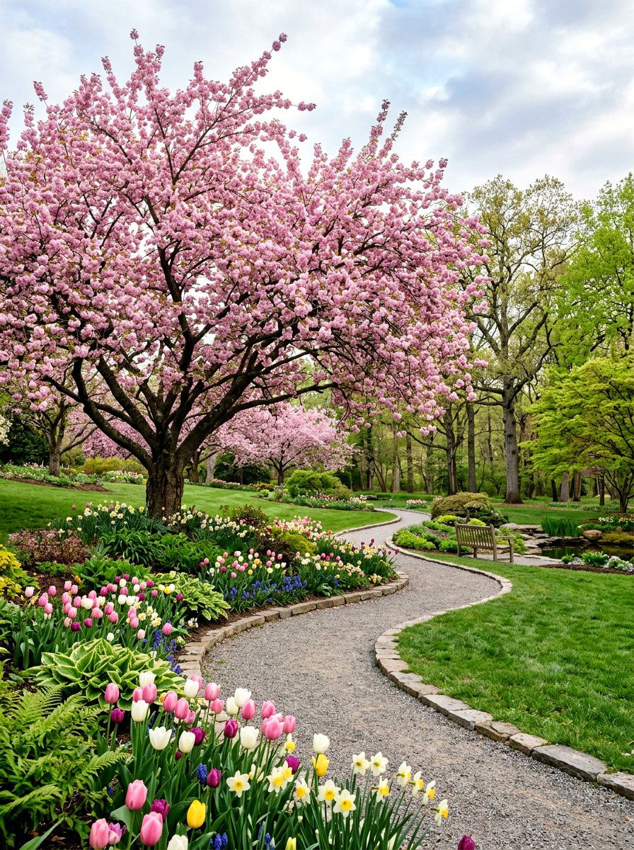 Flowering Cherry Tree Landscape - 25 Spring Flower Garden Ideas