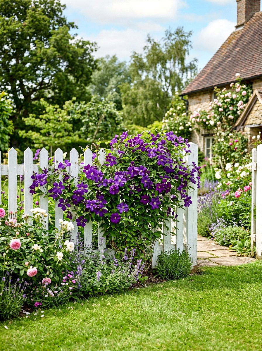 Flowering climbing vine trellis - 25 Spring Picket Fence Decor Ideas
