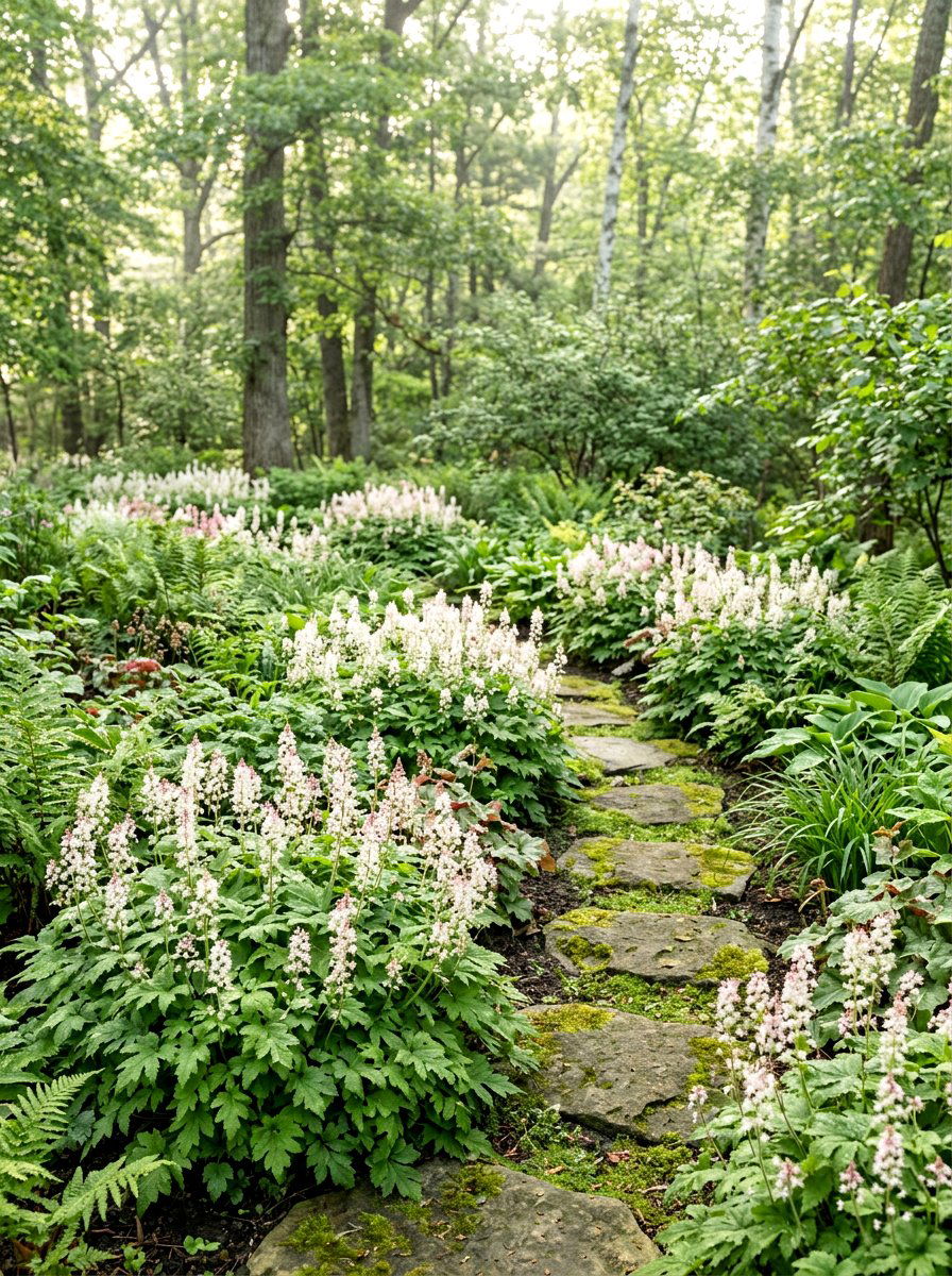 Foamflower woodland garden - 25 Spring Shade Garden Ideas