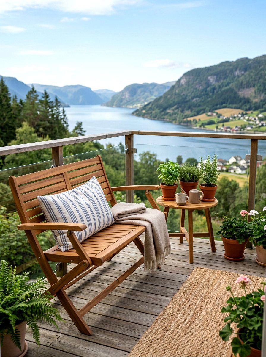 Foldable Wooden Bench - 25 Spring Balcony Decor Ideas