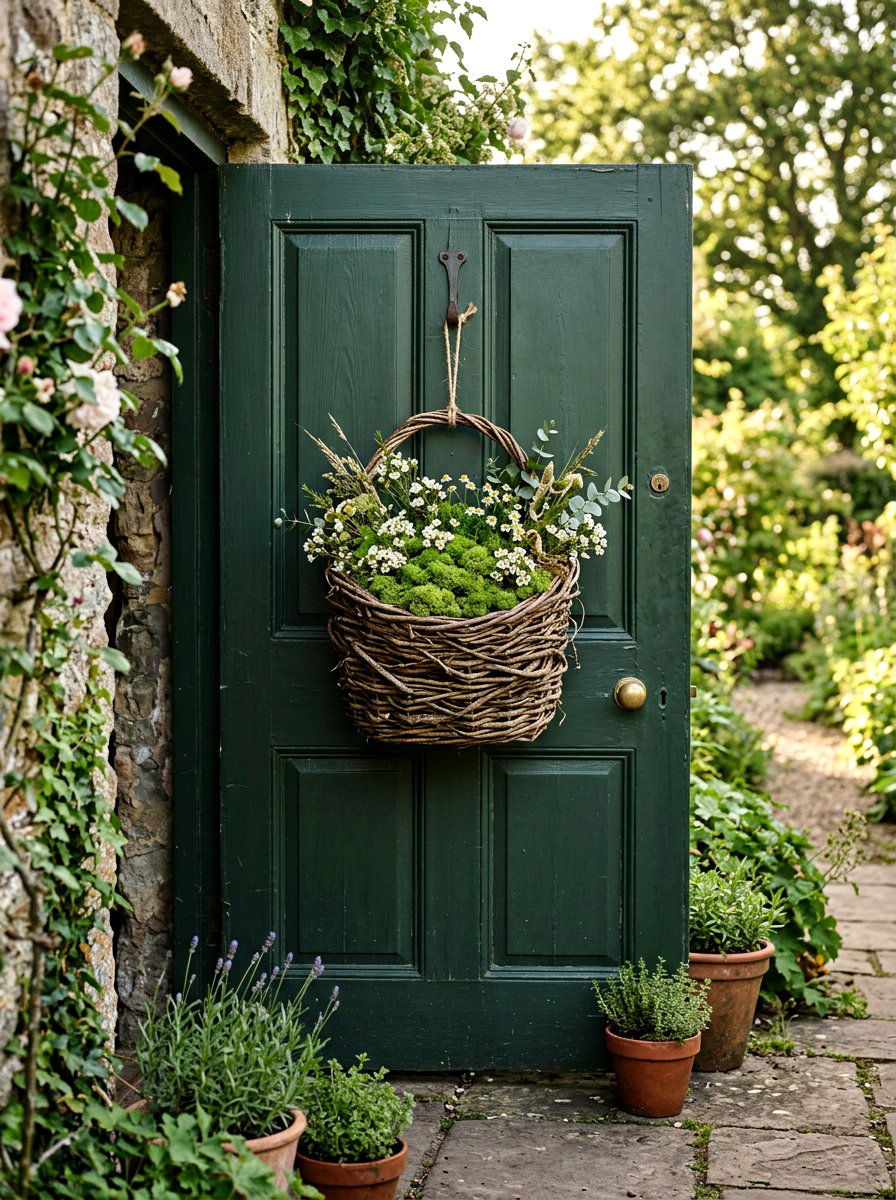 Foraged Branch Door Basket - 25 Spring DIY Door Basket Ideas