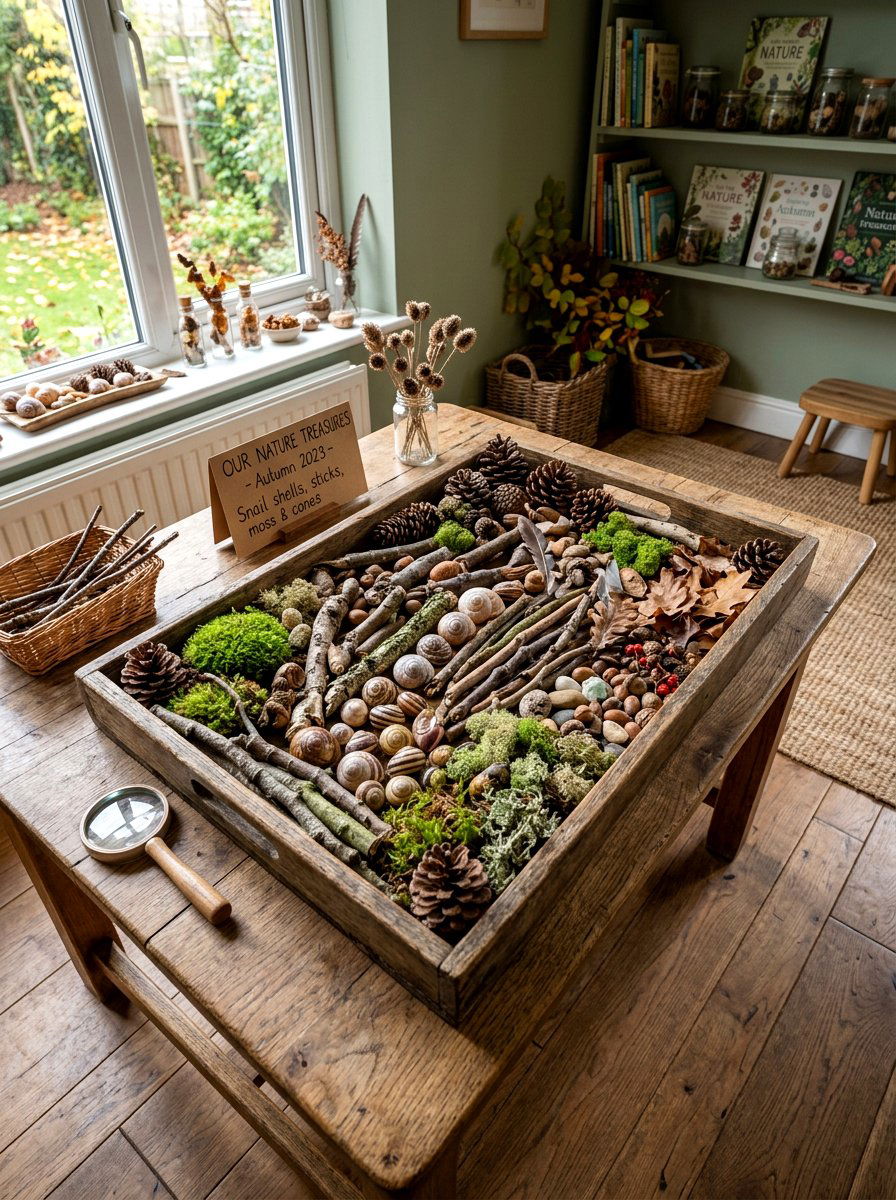 Foraged Treasures Nature Table - 25 Spring Nature Table Ideas for Kids