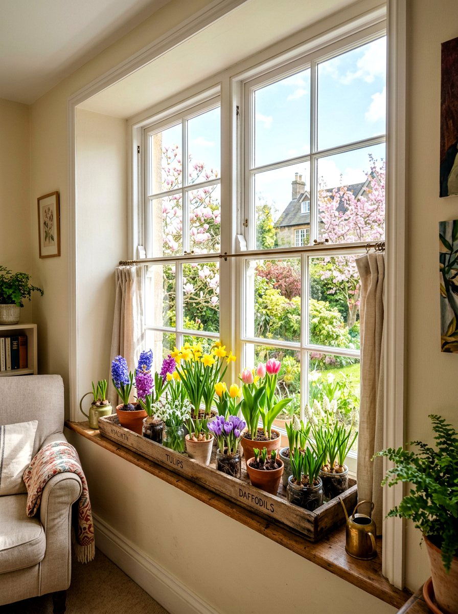 Forced Bulbs On Windowsill Trays