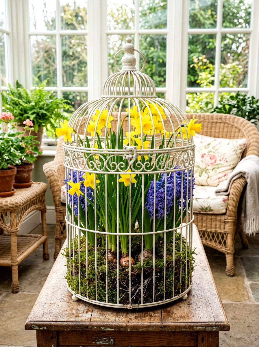 Forcing Bulbs In Decorative Birdcages - 25 Spring Bulb Forcing Ideas