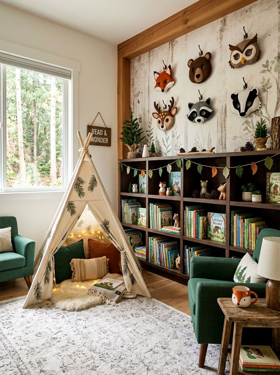Forest animal book nook - 25 Spring Bookshelf Ideas for Kids