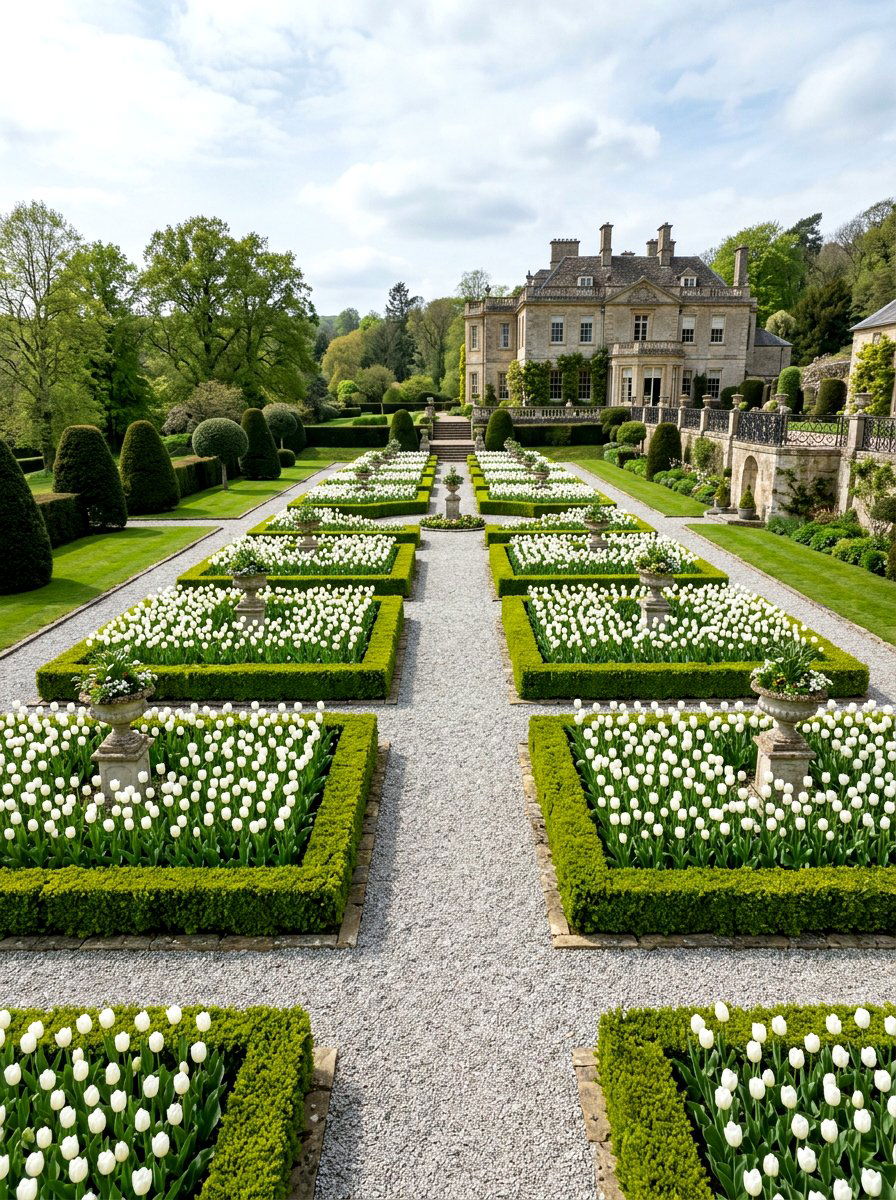 Formal Boxwood And Tulip Garden - 25 Spring Flower Bed Ideas
