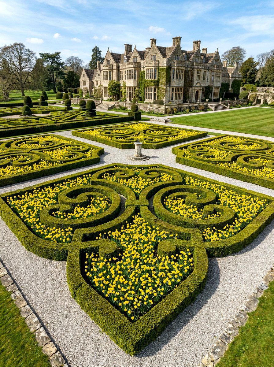 Formal Knot Garden - 25 Spring Daffodil Garden Ideas