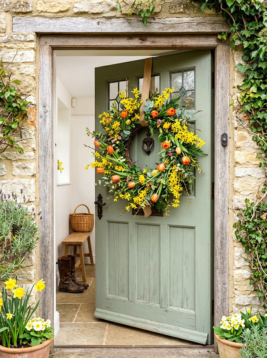 Forsythia And Tulip Wreath - 25 Spring Tulip Wreath Ideas
