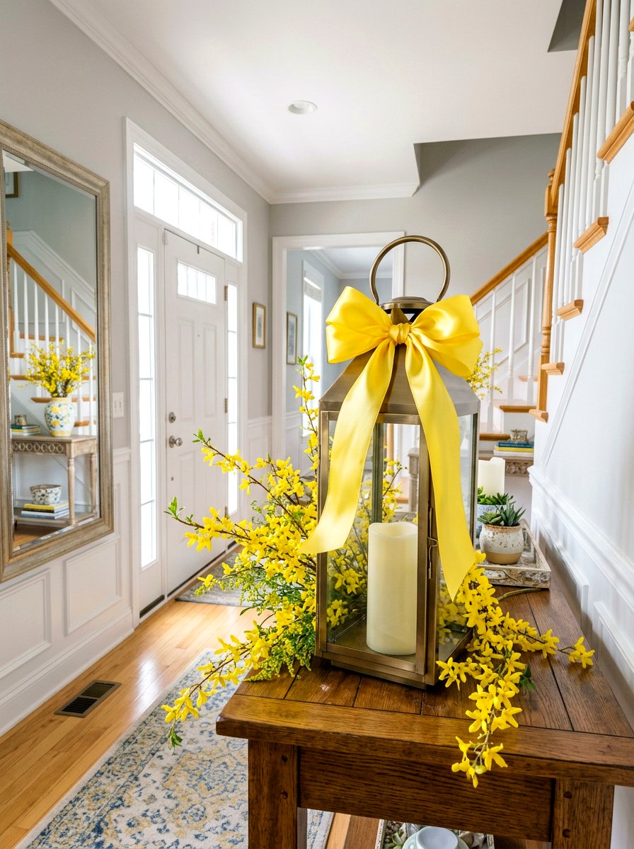 Forsythia And Yellow Ribbon - 25 Spring Lantern Filler Ideas