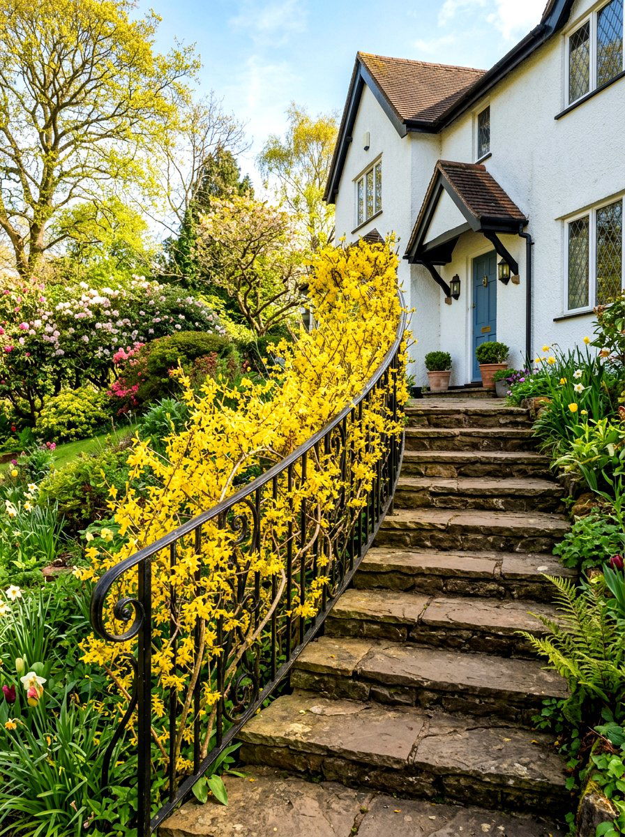 Forsythia Branch Banister - 25 Spring Banister Garland Ideas