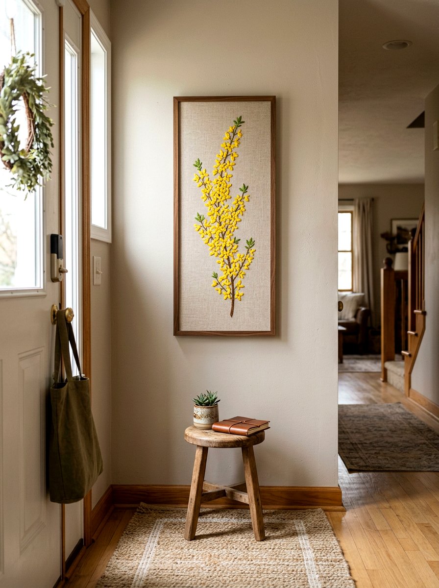 Forsythia Branch Embroidery - 25 Spring Cross Stitch Decor Ideas