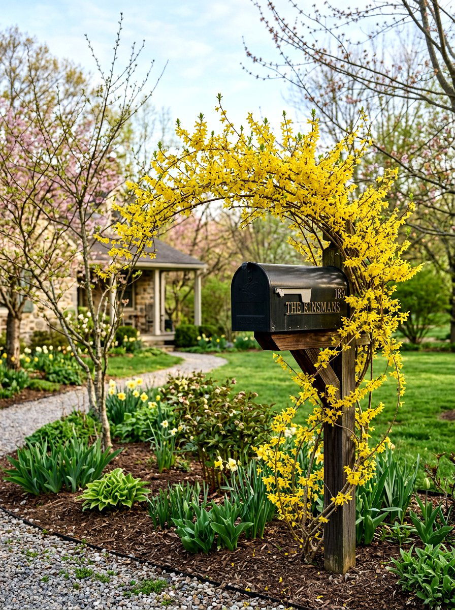 Forsythia Branch Mailbox Floral - 25 Spring Mailbox Swag Ideas