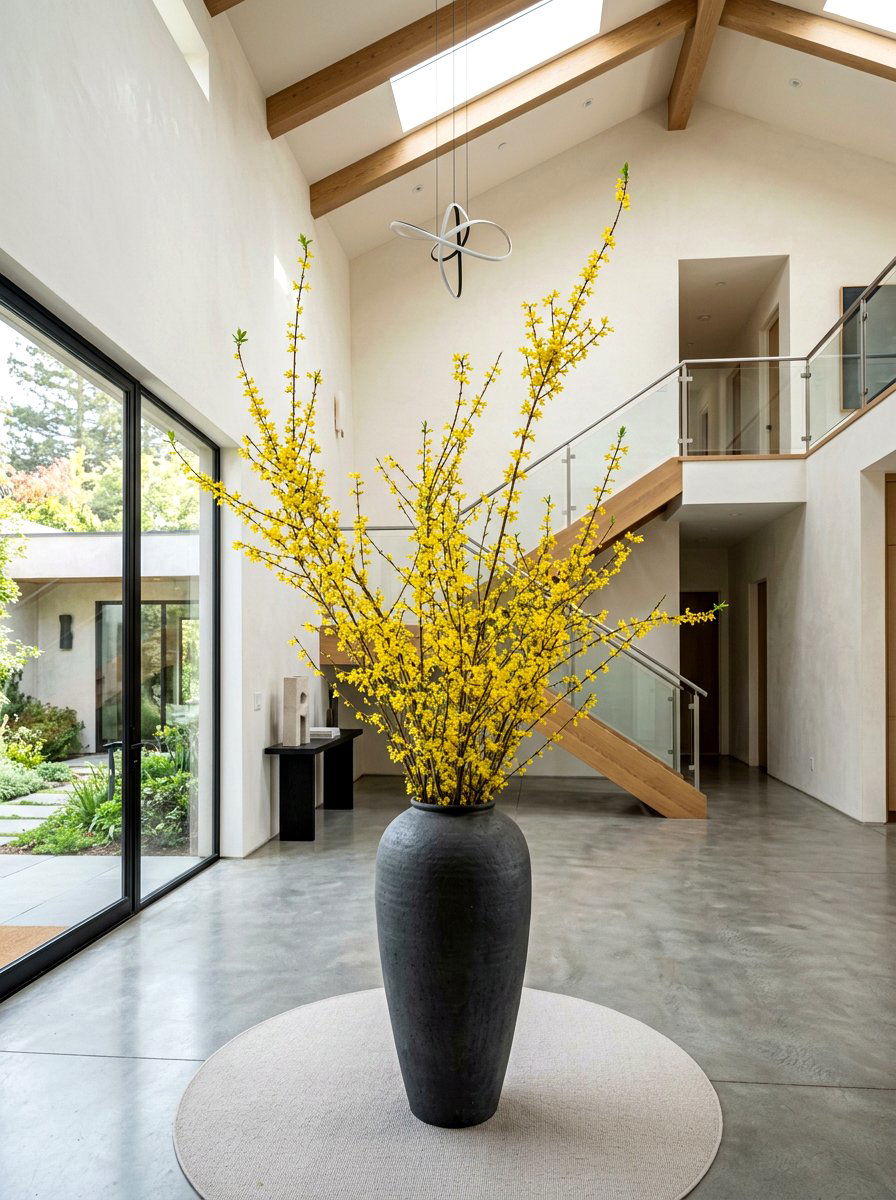 Forsythia Branch Tall Vase - 25 Spring Floral Centerpiece Ideas