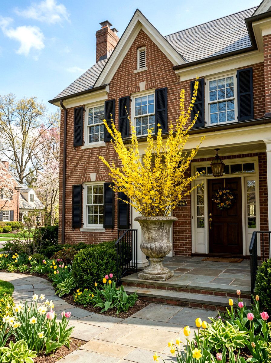 Forsythia Branch Urn - 25 Spring Porch Urn Ideas