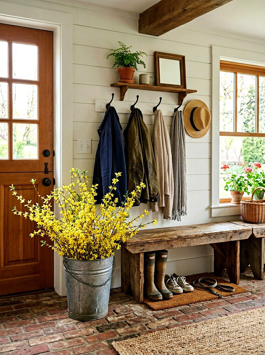 Forsythia Branches In Galvanized Metal Bucket - 25 Spring Forsythia Arrangement Ideas