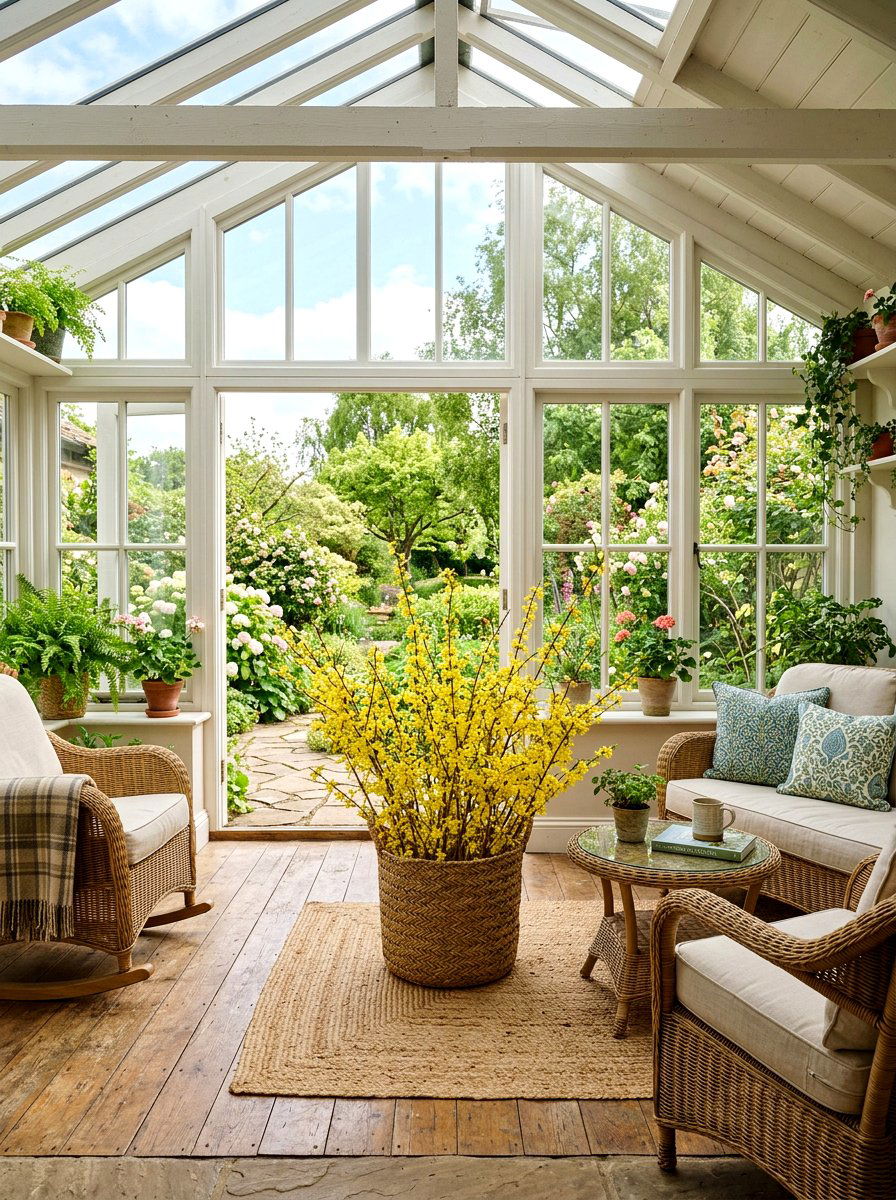 Forsythia Branches In Woven Basket - 25 Spring Forsythia Arrangement Ideas