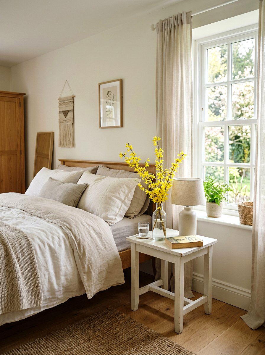 Forsythia Branches On Bedroom Nightstand - 25 Spring Forsythia Arrangement Ideas