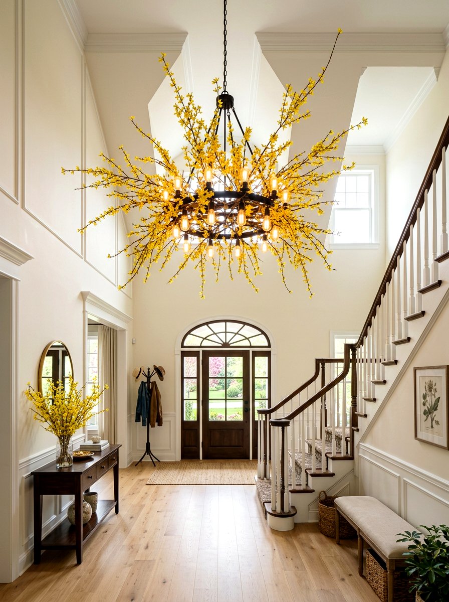 Forsythia Chandelier - 25 Spring Chandelier Decor Ideas