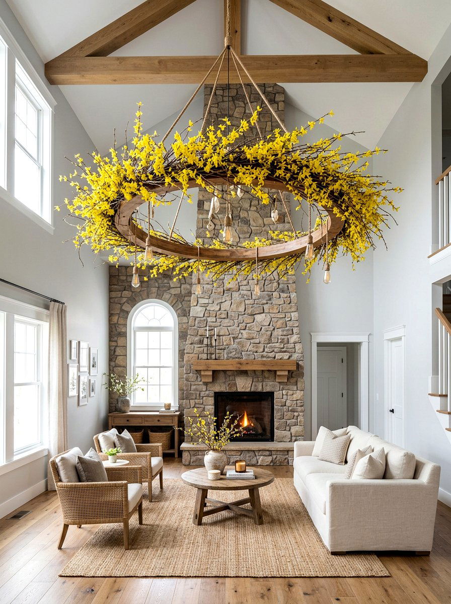 Forsythia Flower Wreath - 25 Spring Chandelier Wreath Ideas