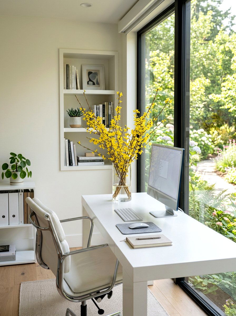 Forsythia In Clear Acrylic Cylinder - 25 Spring Forsythia Arrangement Ideas