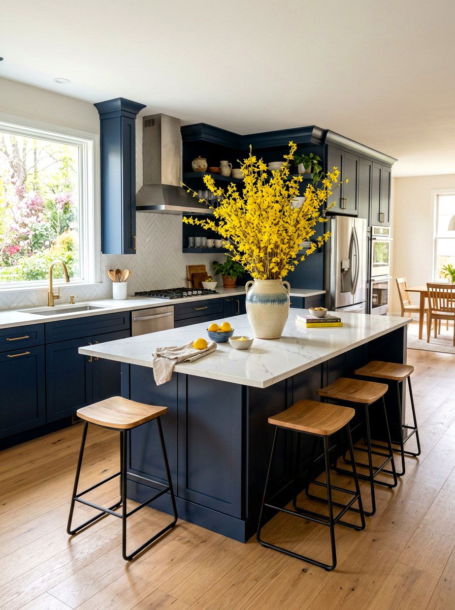 Forsythia In Kitchen Island Centerpiece - 25 Spring Forsythia Arrangement Ideas